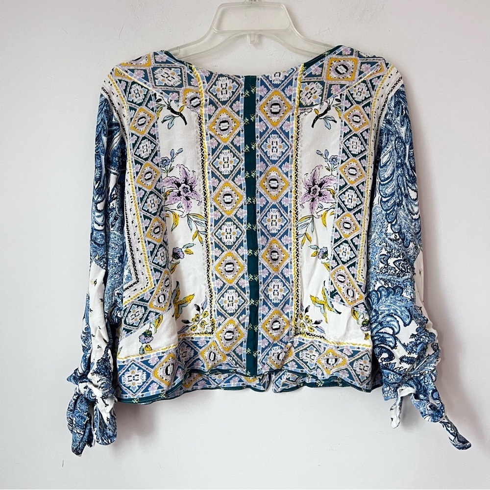 Free People Lola Floral Kimono Crop Mixed Print Tie Butterfly Sleeves Size XS= - Picture 7 of 9